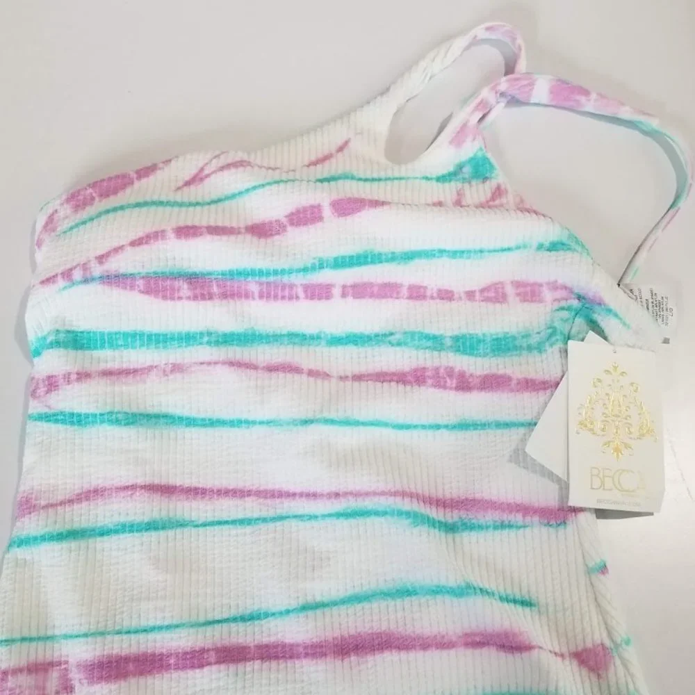 BECCA Iconic Asymmetric Ribbed Tie-Dye One-Piece Swimsuit - Picture 7 of 13